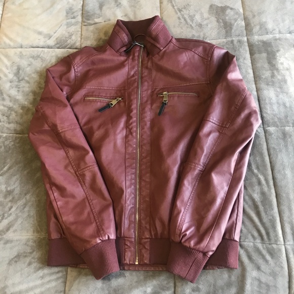 ITALIAN ALCOTT & CO Faux Leather Coat - Burgundy - Picture 1 of 4